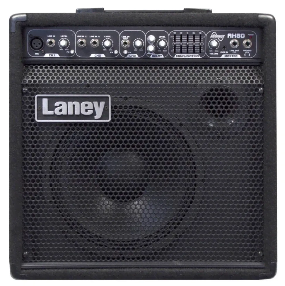 LANEY AH80 комбоусилитель клавишных инструментов, 80 ватт, 10"Custom Driver, 3 канала, эквалайзер 5 полос, цифровой Delay, выход на наушники, CD-0